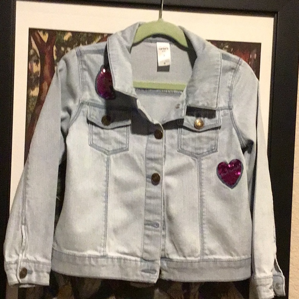 CARTER’S Girls Sz 7 Jean Jacket Unicorn & Heart appliqué